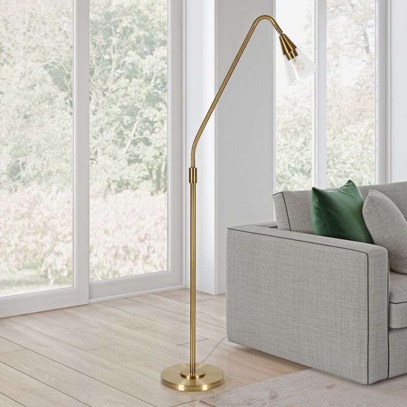 65” Tall Modern Clear Glass Shade Floor Lamp with Dome Shade and Metal Base Plug-In for Living Room - 65" H x 12" W x 29" D