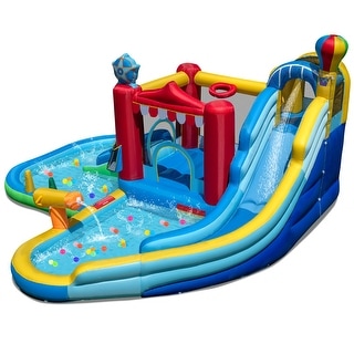 Gymax Inflatable Water Park w/Splash Pool Water Cannon Basketball Rim - Multi-Color