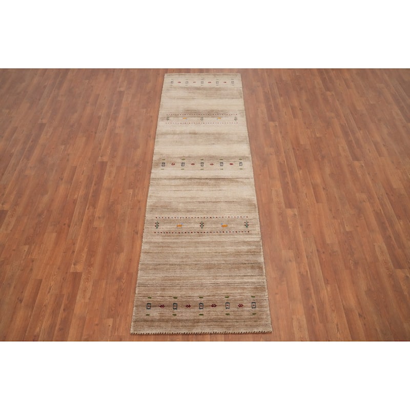 Hand Knotted Oriental 100% Wool Carpet Tribal Animal Pictorial Brown Gabbeh Runner Rug - 8' 10'' X 2' 9''