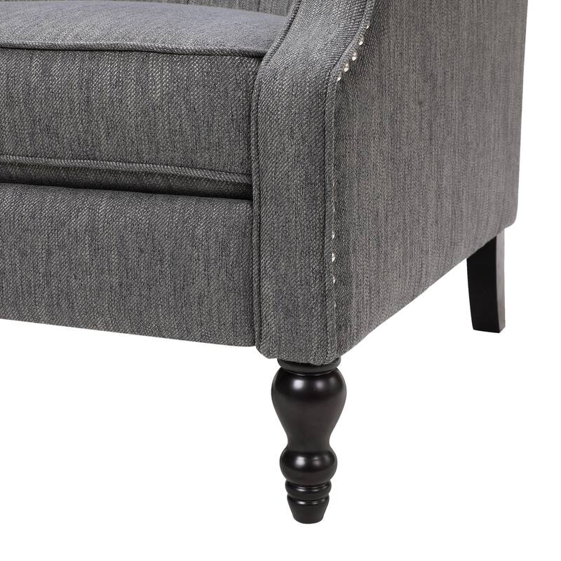 Wingback Lounge Sofa Chair, Tufted Push-Back Recliner with Nailhead Trim & Rolled Arms, Retro Living Room Chair with Wood Legs