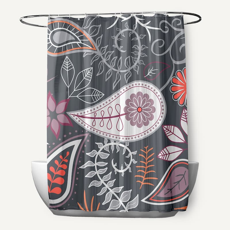 71 x 74 Paisley Floral Print Shower Curtain - Grey