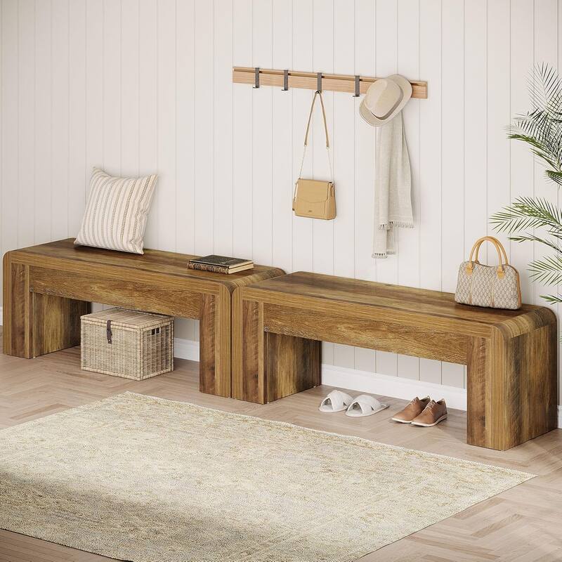 47.24 Inches MDF End of Bed Bench for Bedroom, Farmhouse Hallway Bench for Entryway - Brown - 2 Pcs