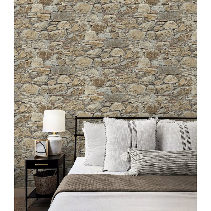 Seabrook Designs Faux Stone Wall Prepasted Wallpaper - 20.5 in. W x 33 ft. L