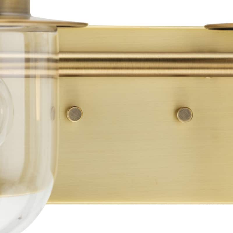 Northlake Collection Two-Light Vintage Brass Clear Glass Transitional Bath Light - 15.5 in x 7.5 in x 8 in