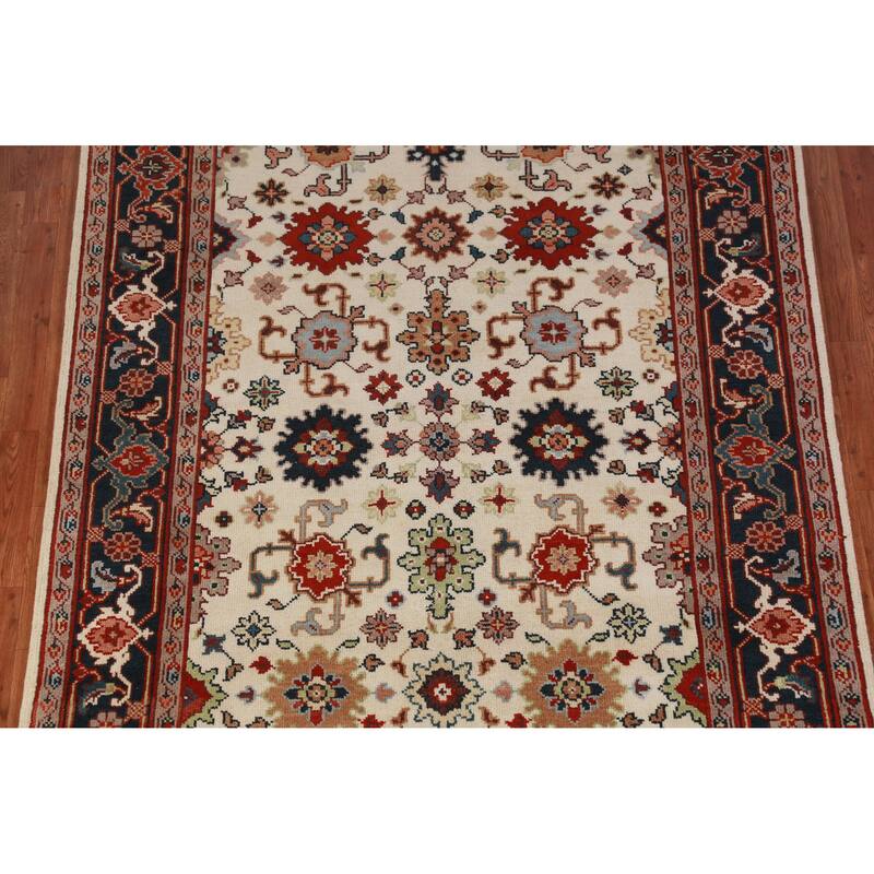 Hand Knotted Oriental 100% Wool Carpet Traditional Geometric Beige & Ivories Ziegler Area Rug - 9' 0'' X 6' 0''