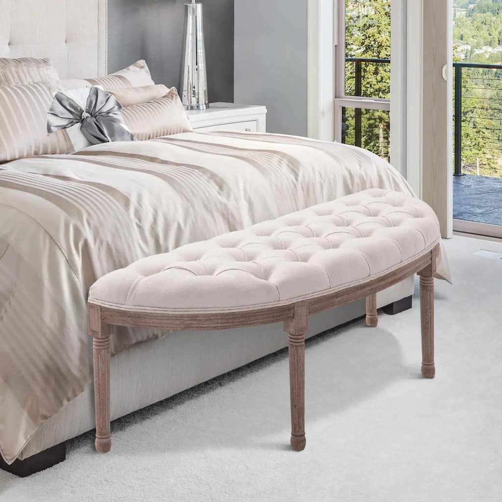 Semi-Circle End of Bed Bench with Tufted Design, Upholstered Bedroom