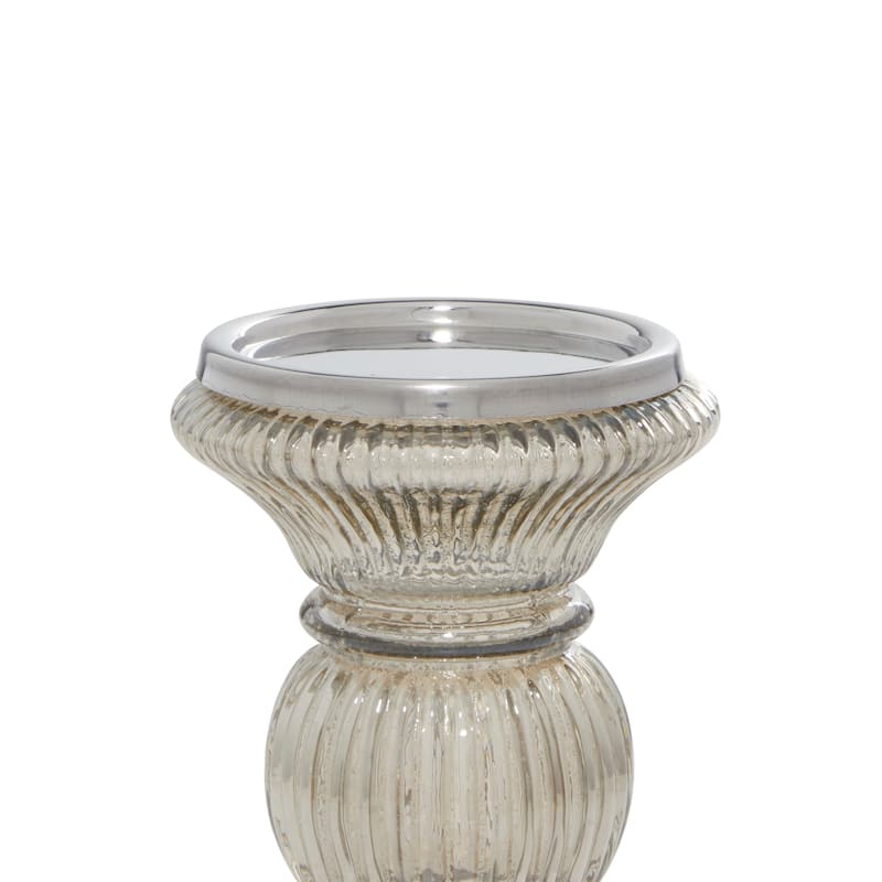 Glass Handmade Turned Style Pillar Candle Holder - Set of 3 Gray - Roche River Decor - 4"W x 4"L x 6"H