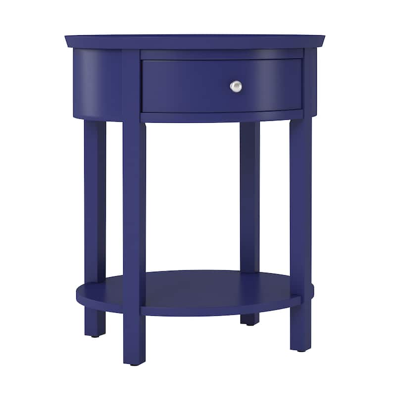 Fillmore 1-Drawer Oval Wood Shelf Accent End Table by iNSPIRE Q Modern - Twilight Blue
