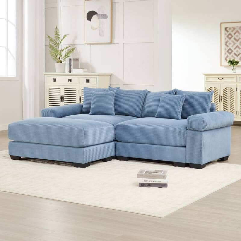 GDFStudio - Corduroy 2-Seater 92" Cloud Modular Sectional Couch with Ottoman