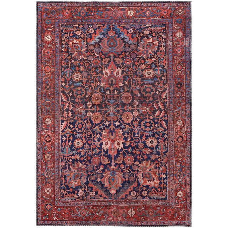 Birchlawn R39HI Oriental Transitional Area Rug - 1'6" x 1'6" Square - Red/Orange/Blue