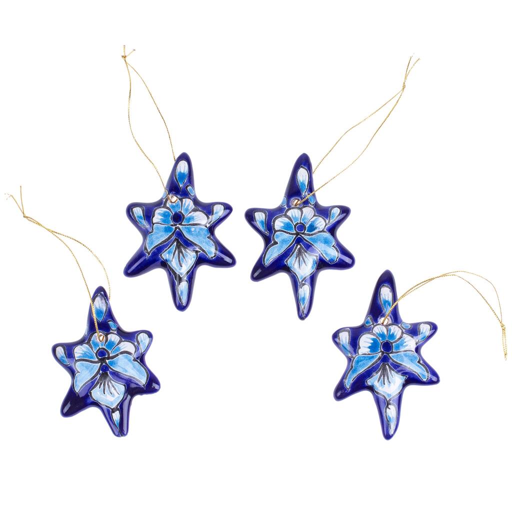 Novica Handmade Floral Twilight Ceramic Ornaments (Set Of 4)
