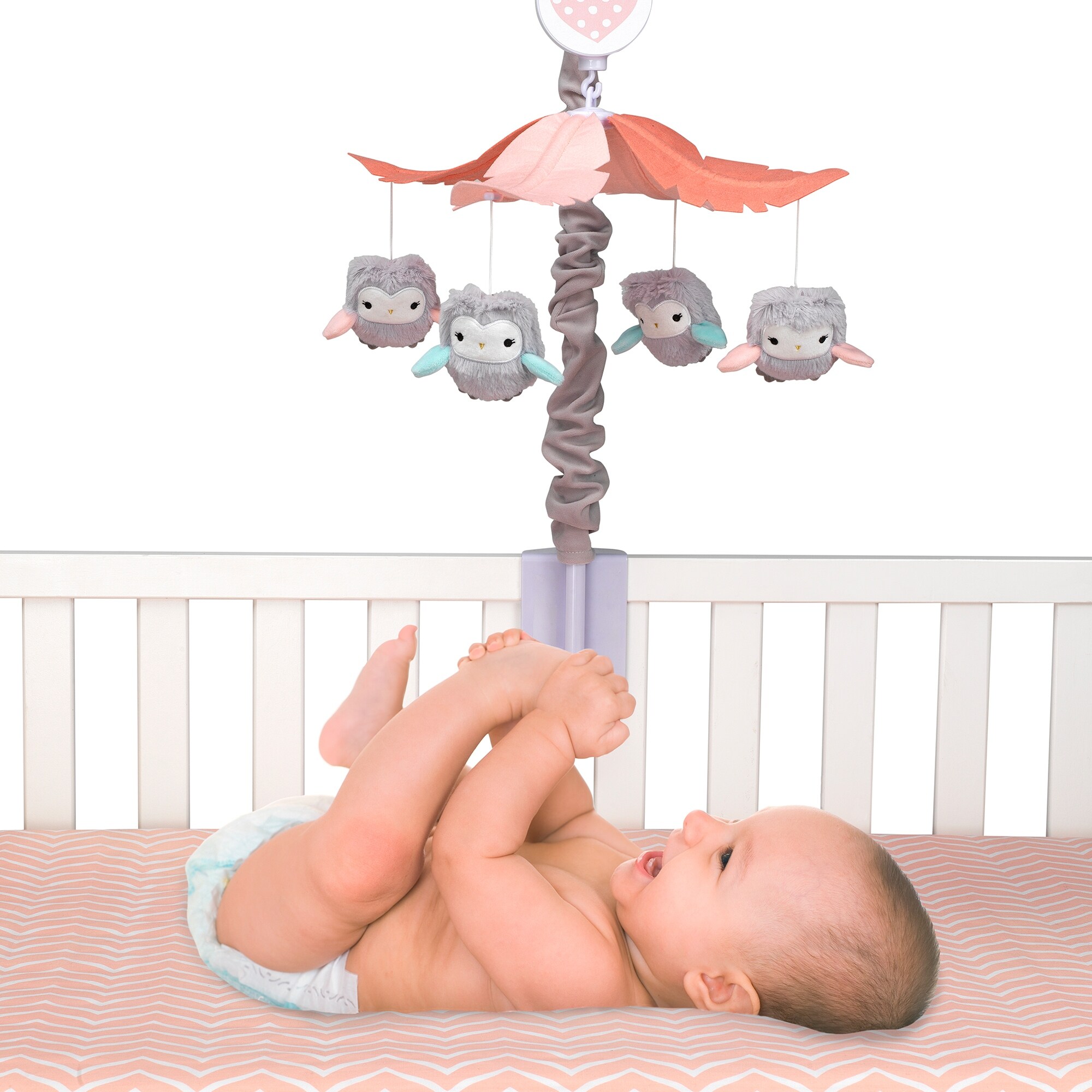 Shop Lambs Ivy Sweet Owl Dreams Gray Pink Musical Baby Crib