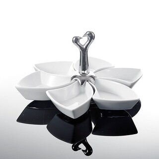 MALACASA 2-stöckige Obstschale Steingut - Servierplatte Mit Metallständer Matt Schwarz