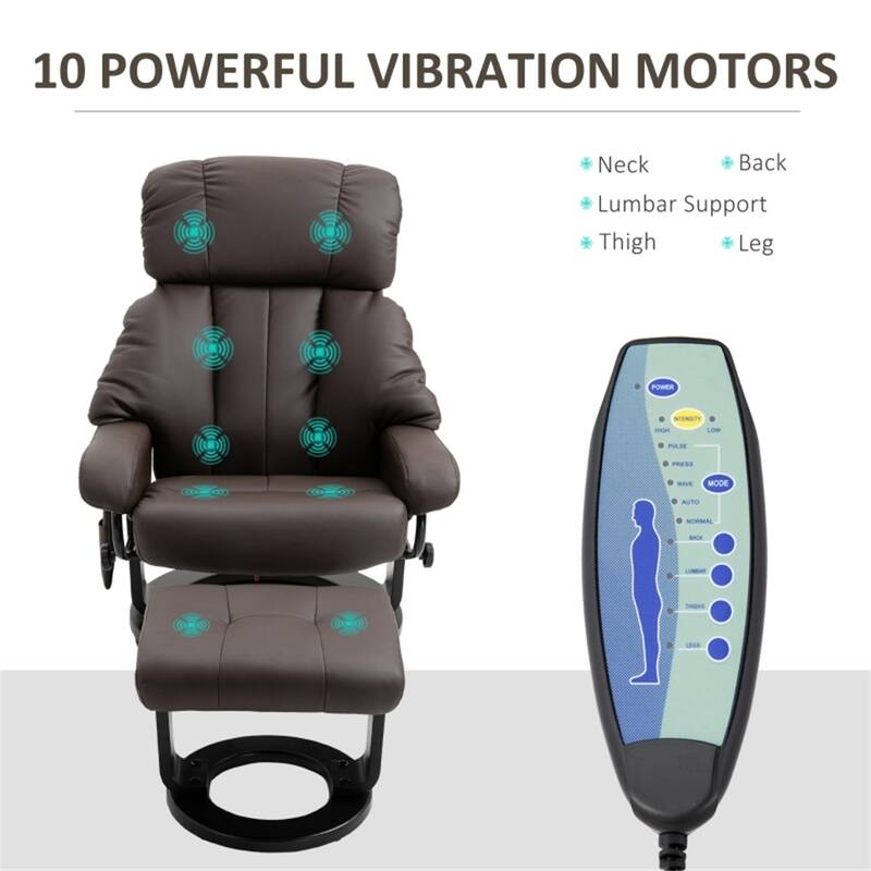PU Leather Massage Recliner Chair with Ottoman and 10-Point Vibration Remote Included - 30" W x 31.5" D x 40.25" H
