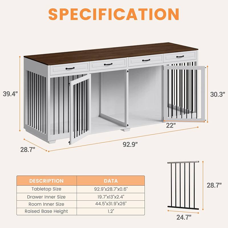 Spacious Dog Crate Furniture w/Convenient Drawers Dog Kennel Solution