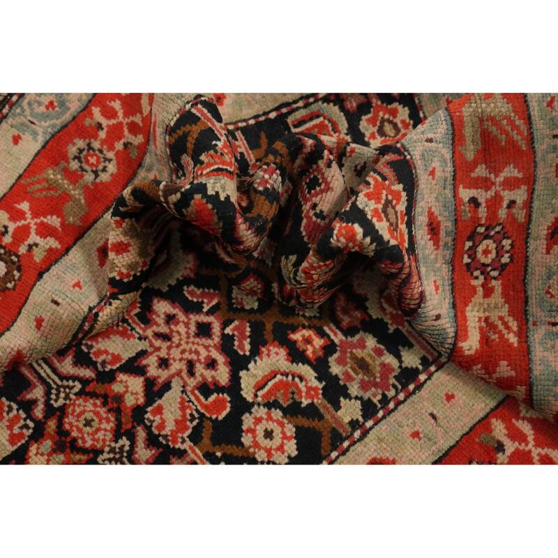Hand Knotted Oriental 100% Wool Carpet Traditional Geometric Black Karabagh Runner Rug - 15' 11'' X 3' 6''