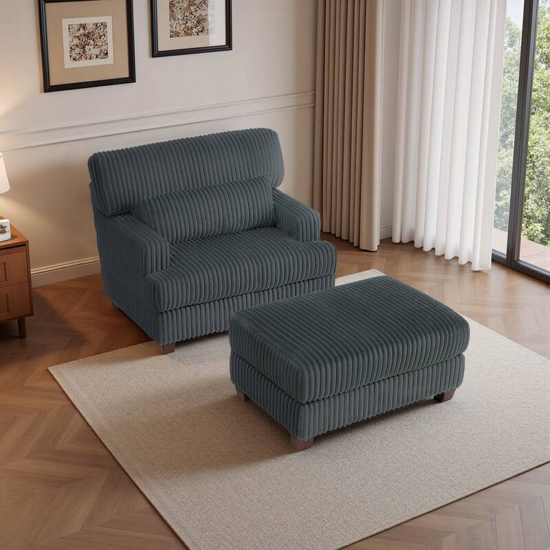 36" W Upholstered Chaise Lounge Oversized Accent Chair with Ottoman - Dark Grey