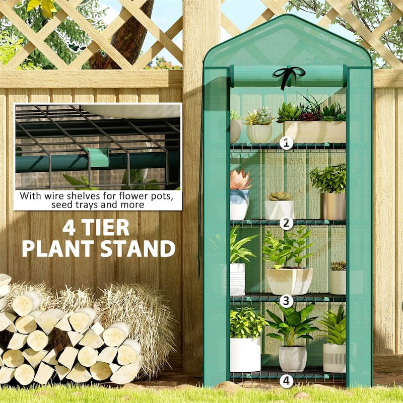 4-Tier Portable Outdoor UV-Resistant Greenhouse PE Cover with Double-Layer Roof and Shelves
