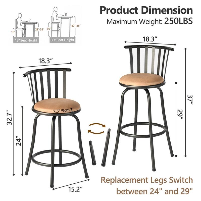Homy Casa Brown Swivel Counter Height/Bar Height Stools with Cushioned Seat -For Kitchen Islands and Home Bars - N/A