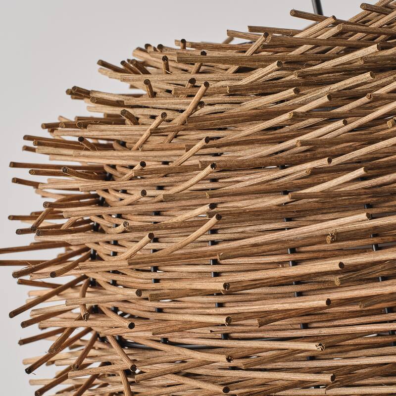 1-Light Modernism Nest Design Brown Hand-Woven Rattan Hanging Pendant Light - 20.47" W x 15.94" H