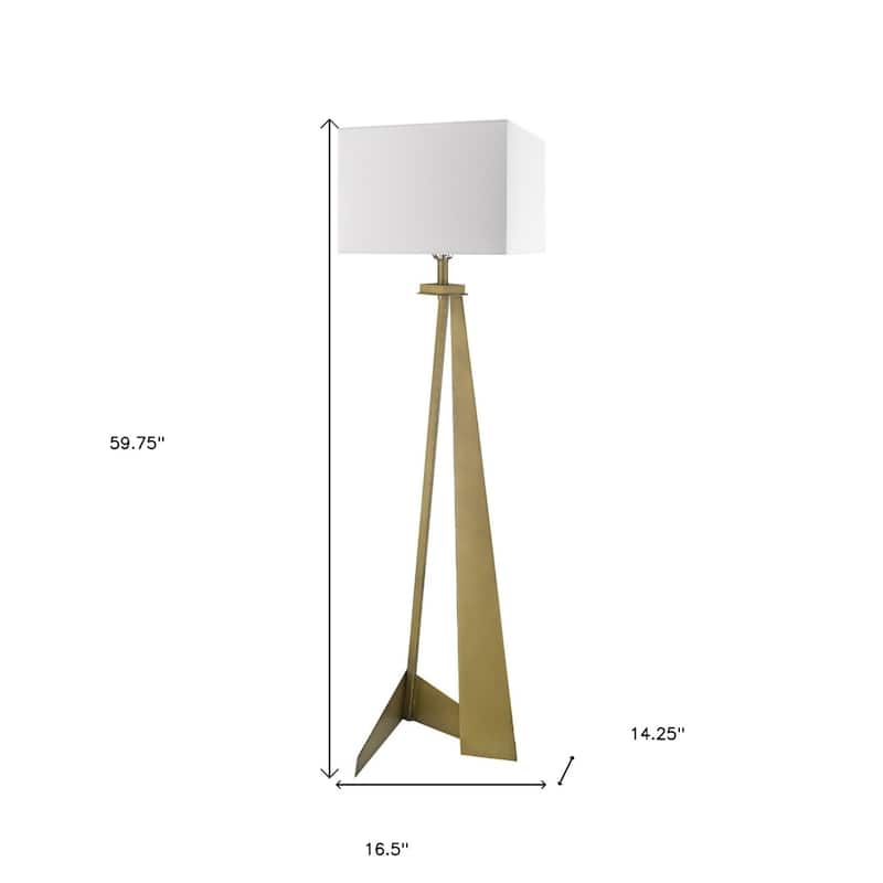 60-Inch Floor Lamp with Brass Base and White Fabric Shade for Living Room - 14.25" x 16.50" x 59.75"