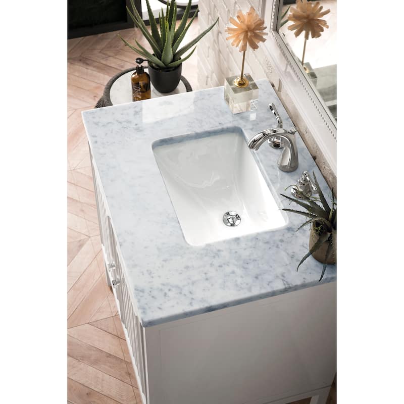 James Martin Vanities Athens 30" Single Vanity Cabinet, Glossy White - Carrara Marble