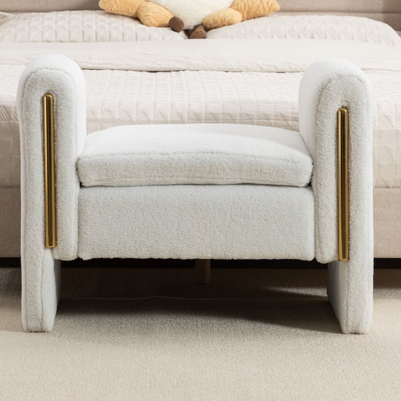 Velvet Fabric Single Bench Shoe Bench Makeup Bench For Bedroom Indoor - Ivory