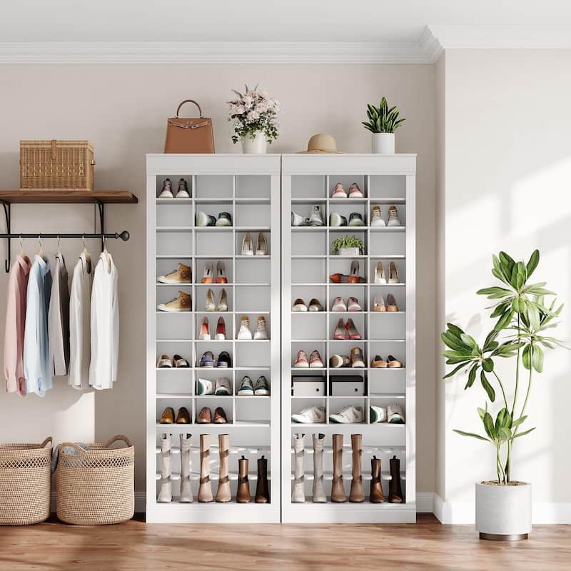 10-Tier Tall Shoe Cabinet with Boot Rack & 27 Cubbies