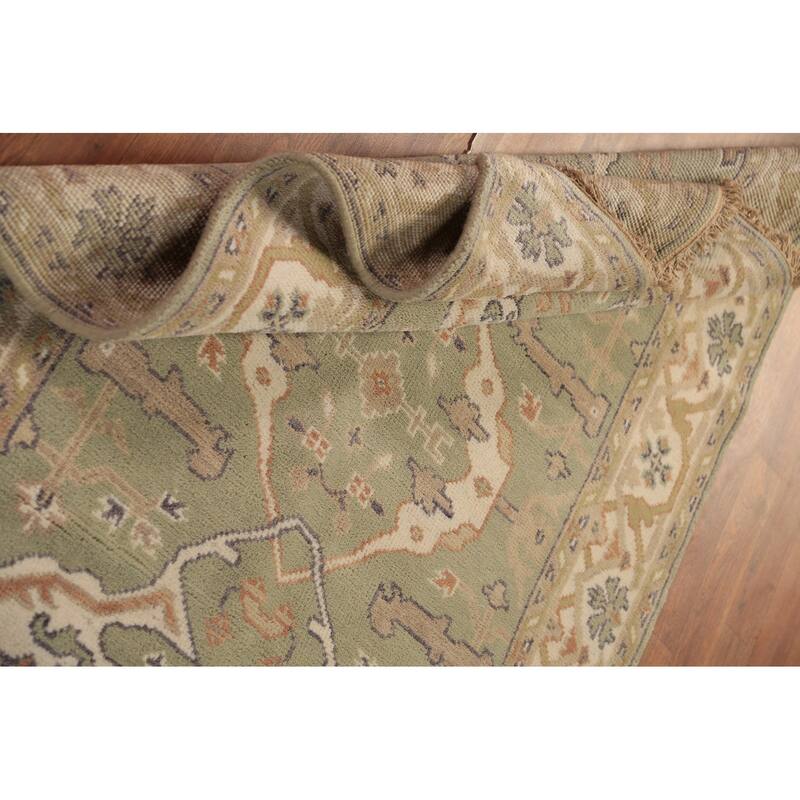 Light Green Oushak Oriental Rug Hand-Knotted Wool Carpet - 4'2"x 5'11"