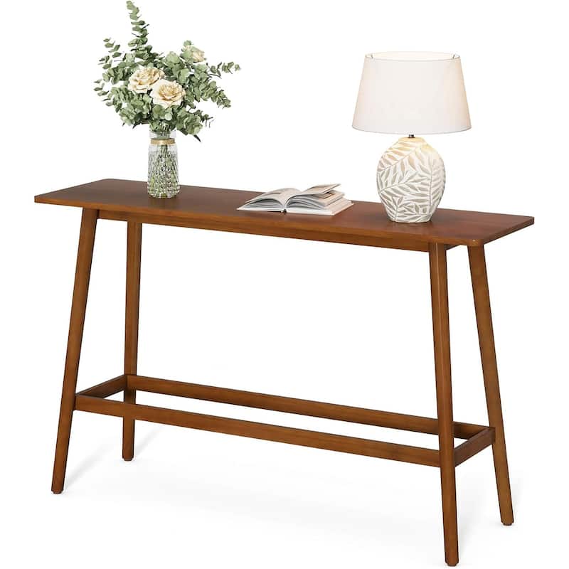 63" Bar Height Pub Table, Rectangular High Top Kitchen Dining Table with Solid Wood Legs