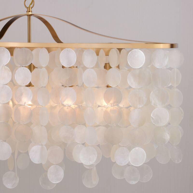 Elsa 5L Coastal Capiz Shell Linear Chandelier Island Pendant Light Fixture - 35.75-in W x 21-in H x 15-in D