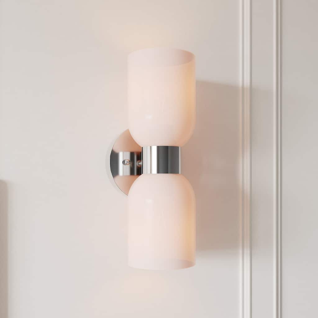 Shuman 2-light Mid-century Modern White Gold Wall Sconce with UL