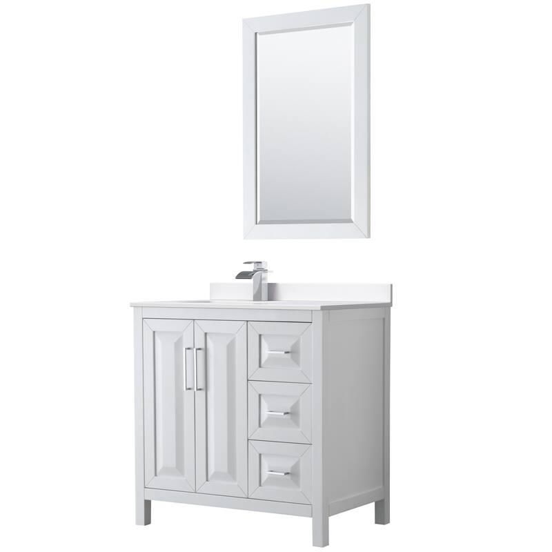 Daria 36-inch Single Vanity, Cultured Marble Top, 24-inch Mirror - White, Chrome Trim, White Cultured Marble Top