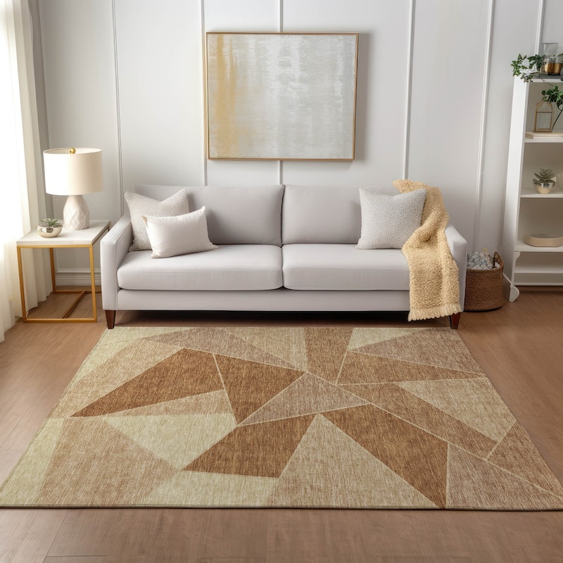Machine Washable Indoor/ Outdoor Chantille Modern Mosaic Rug - Paprika - 10' x 14'