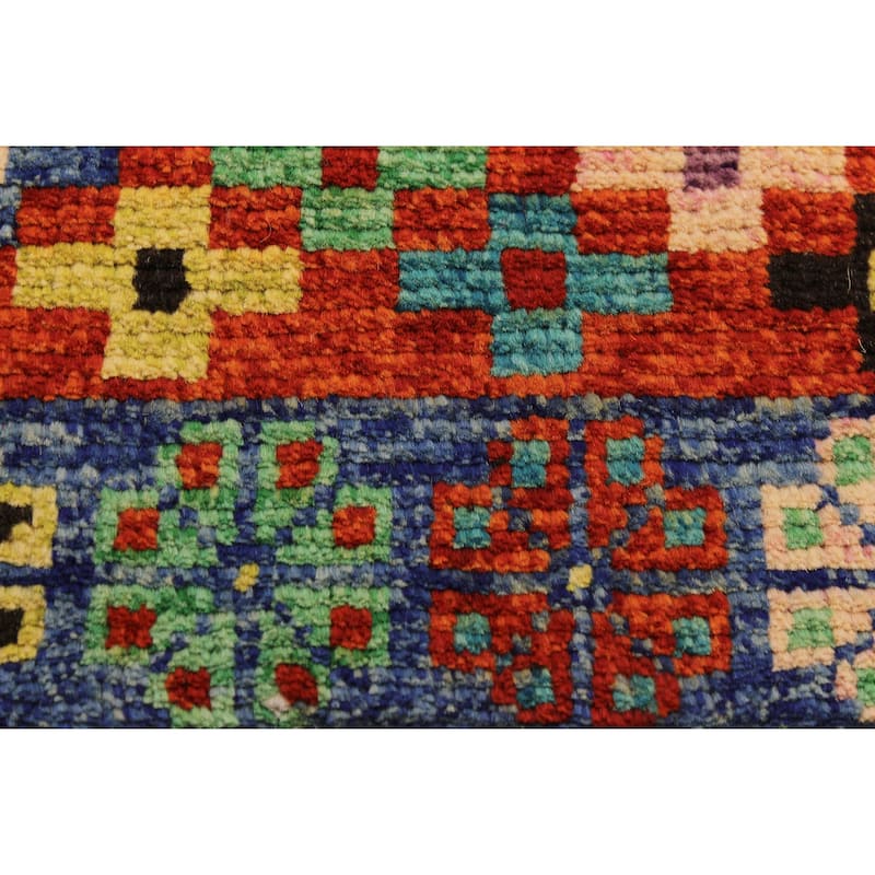 Tribal Balochi Zavala Orange/Blue Hand Knotted Wool Rug - 3'4'' x 4'11''