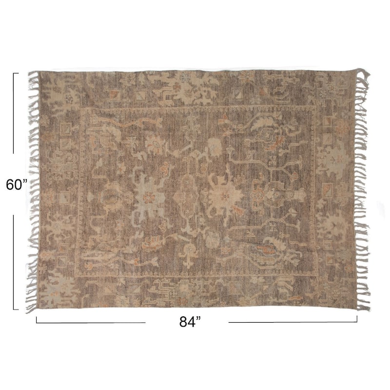 Cotton Chenille Distressed Print Rug with Fringe