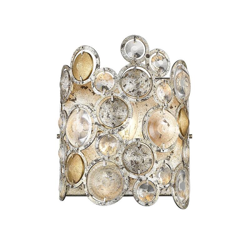Decorative Silver Leaf Flush Mount Wall Light with Crystal Accents and Dimmable Hardwired Fixture - 9.25”H x 7.5”W x 4”D