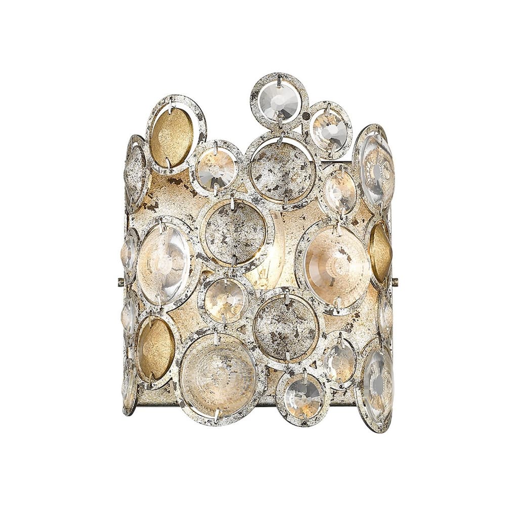 Decorative Silver Leaf Flush Mount Wall Light with Crystal Accents and Dimmable Hardwired Fixture - 9.25”H x 7.5”W x 4”D