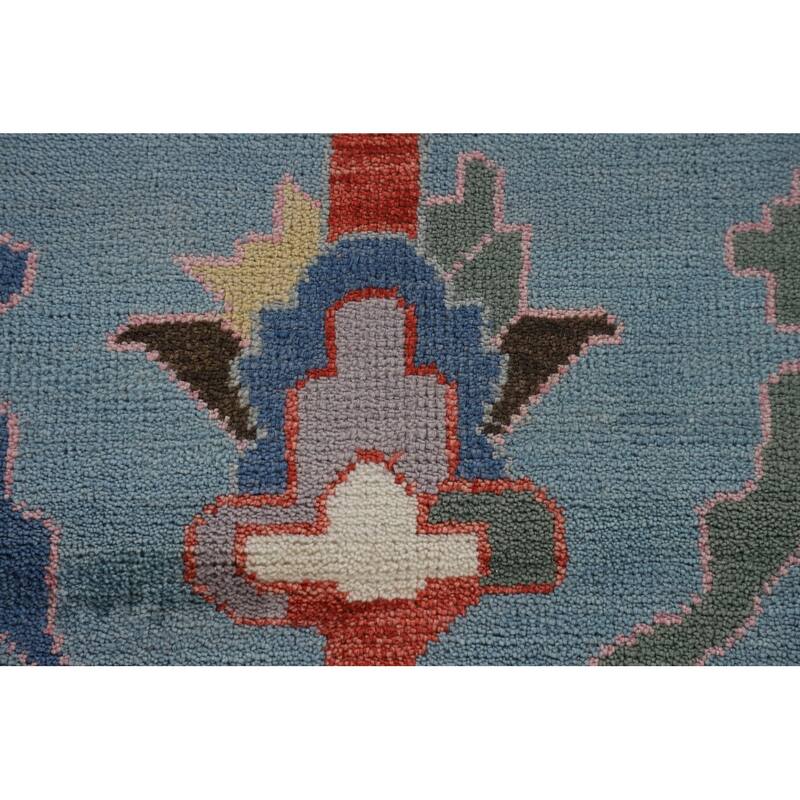 Light Blue Oushak Oriental Area Rug Hand-Knotted Wool Carpet - 9'1" x 11'10"