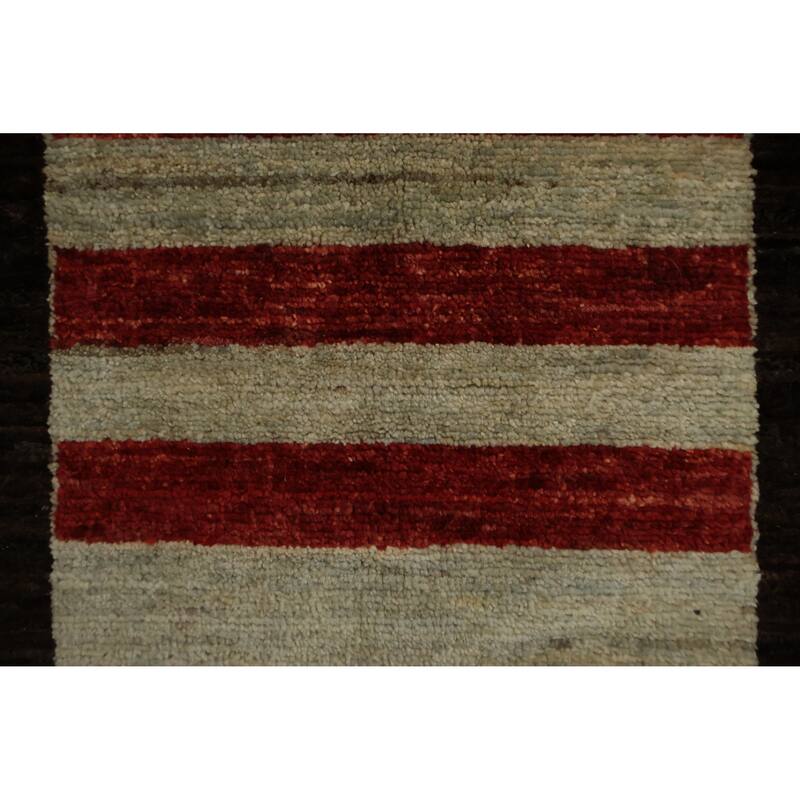 Hand Knotted Oriental 100% Wool Carpet Modern Geometric Brown Gabbeh Area Rug - 10' 9'' X 8' 2''