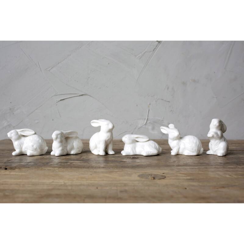 White Ceramic Bunnies (Set of 6 Pieces)