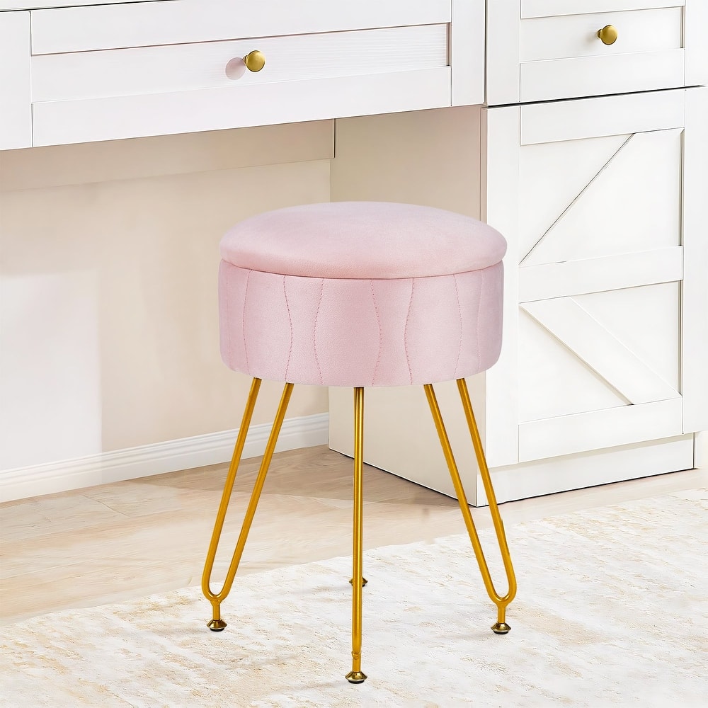 VECELO Multi-Functional Velvet Vanity Stool Chairs 18.5"H Tufted Small Stools with Metal Legs Modern Storage Footstool Ottomans