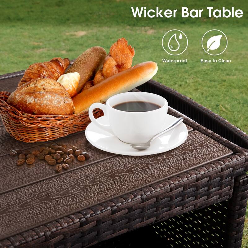 Outdoor Bar Cart with Storage Cabinet and Rolling Wheels - 39.4" x 21.7" x 34.6"