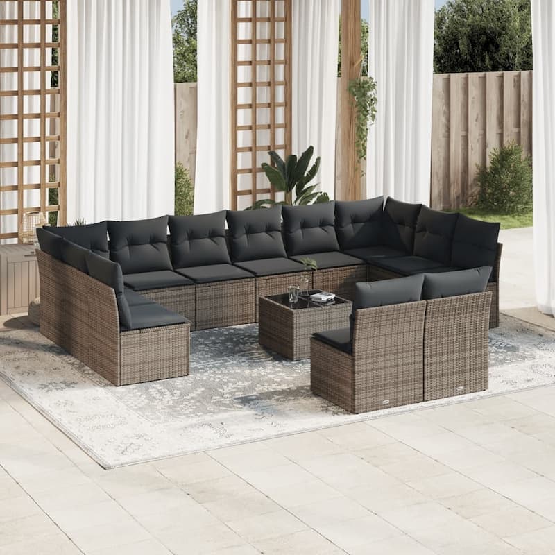 vidaXL Garden Sofa Set Grey Poly Rattan Large UV-resistant materials - 21.7 x 21.7 x 14.6