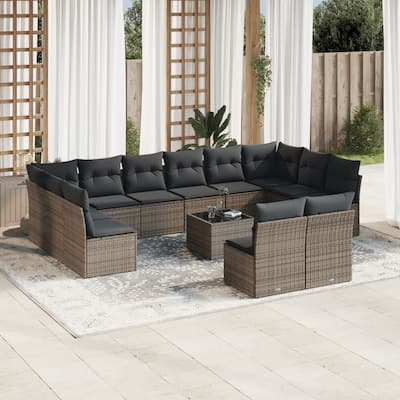 vidaXL Garden Sofa Set Grey Poly Rattan Large UV-resistant materials - 21.7 x 21.7 x 14.6