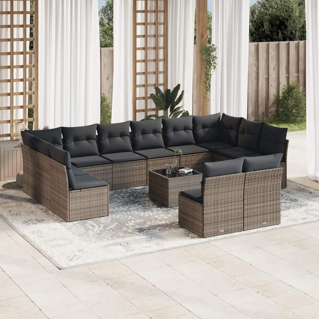 vidaXL Garden Sofa Set Grey Poly Rattan Large UV-resistant materials - 21.7 x 21.7 x 14.6