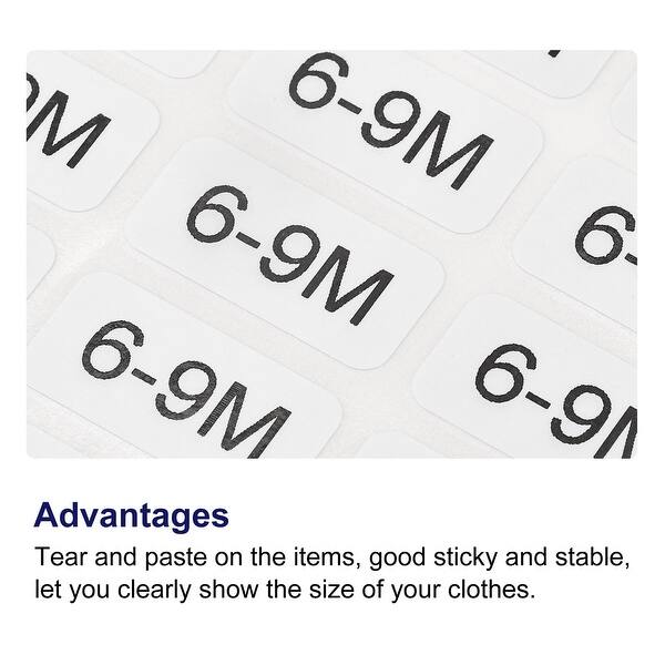 69 Month Clothes Size Sticker Label Clothing Size Label Black Letter on White Bed Bath