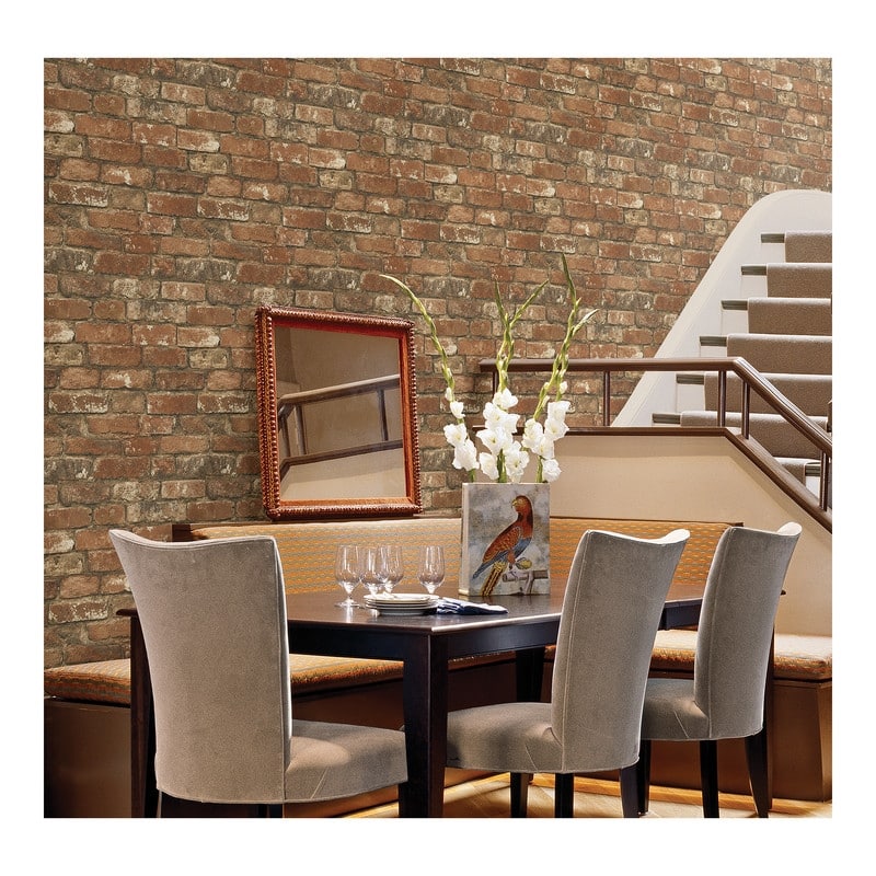 Chesapeake Oxford Rust Brick Texture Wallpaper - 20.5 x 396 x 0.025