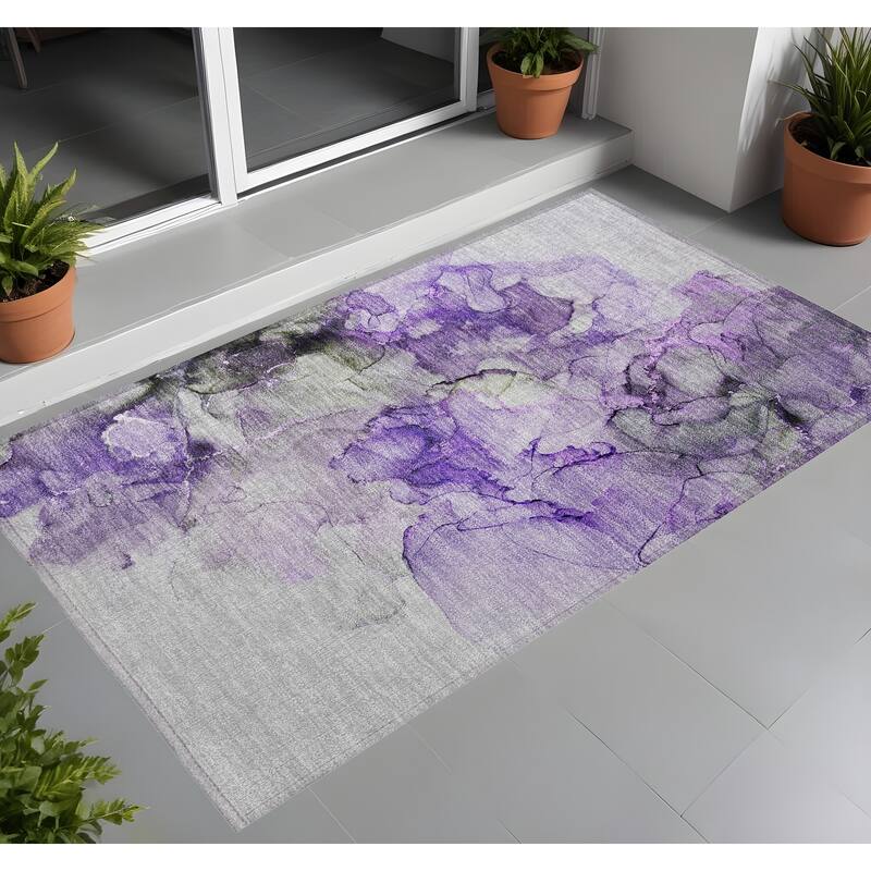 Almisi Artistic Abstract Weather Resistant Versatile Elegance Outdoor Rug - 3' x 5' - Purple