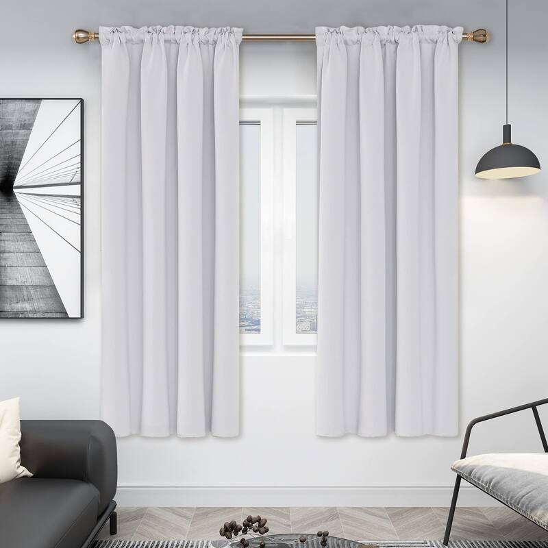 Deconovo Solid Rod Pocket Curtain Panel Pair, Set of 4 Panels - 38x72 Inch - Greyish White